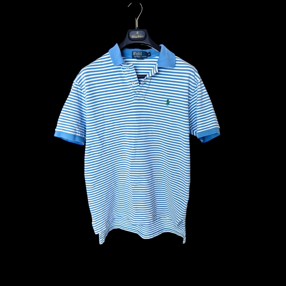 Polo Ralph Lauren Blue Striped Short Sleeve Distressed Polo Shirt Size M
